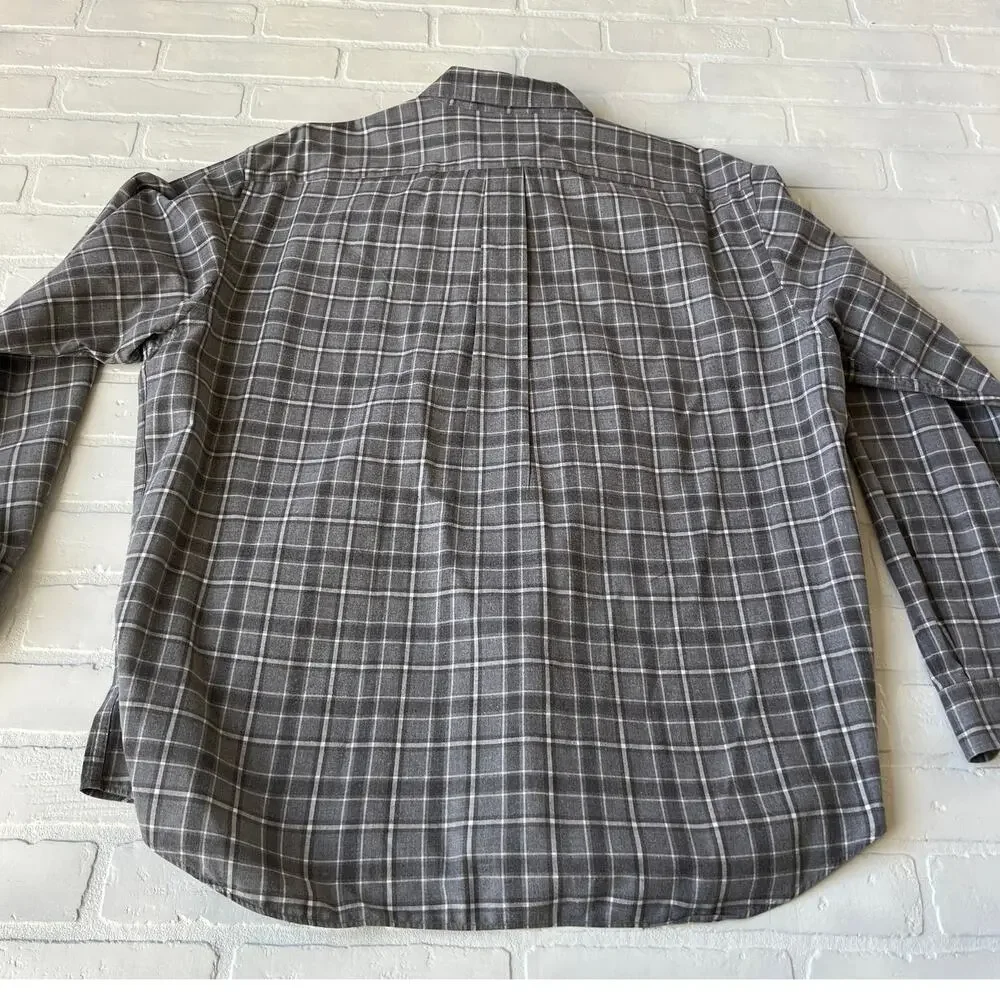 Eddie Bauer Men's Grey Plaid 100% Cotton Long Sleeve Button Down -sz XL
